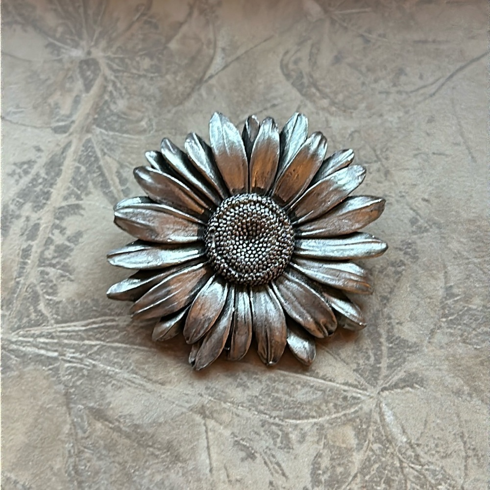 Pewter Sunflower Daisy Pin Brooch Signed 2006 Seagull Pewter